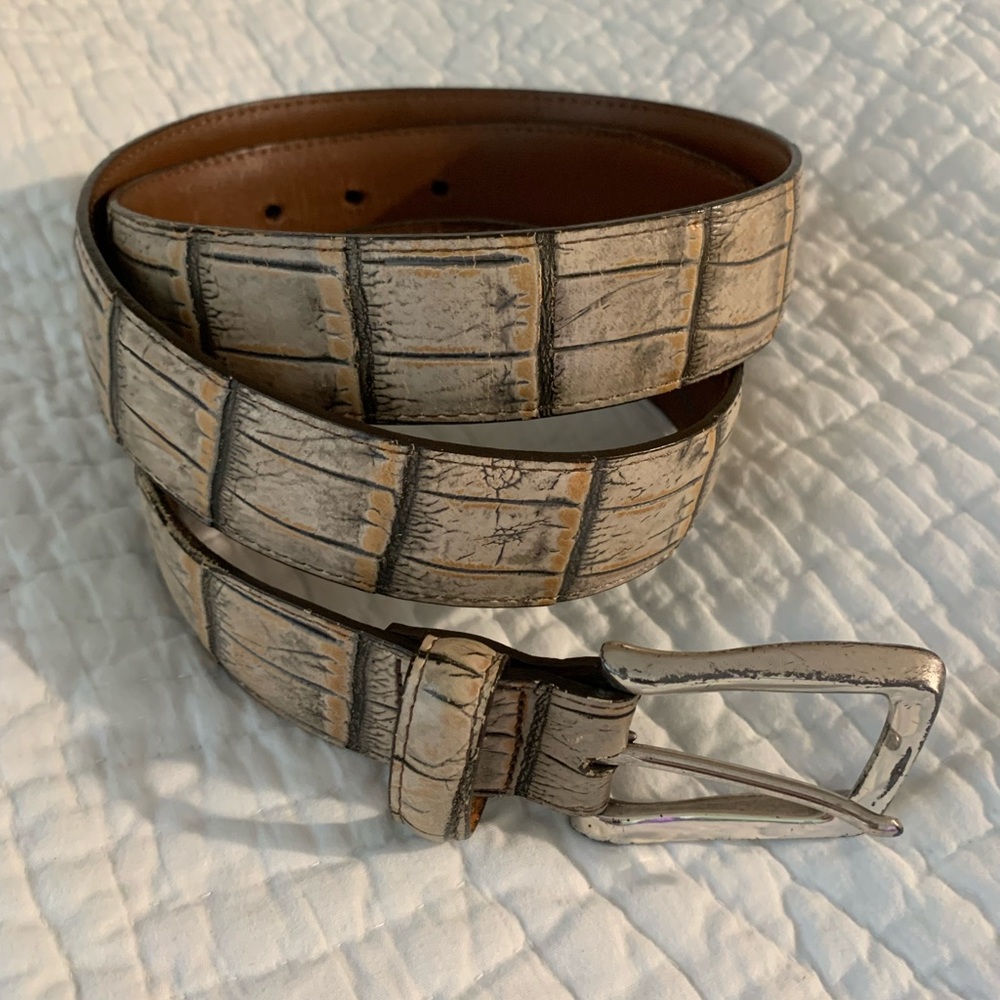 Vintage Brighton Croc Pattern Italian  Leather Belt handcrafted in USA Men 42